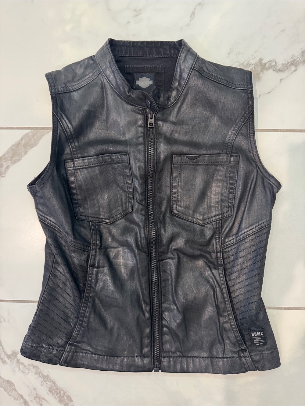 Harley-Davidson Women's Black Faux Leather Moto Vest -